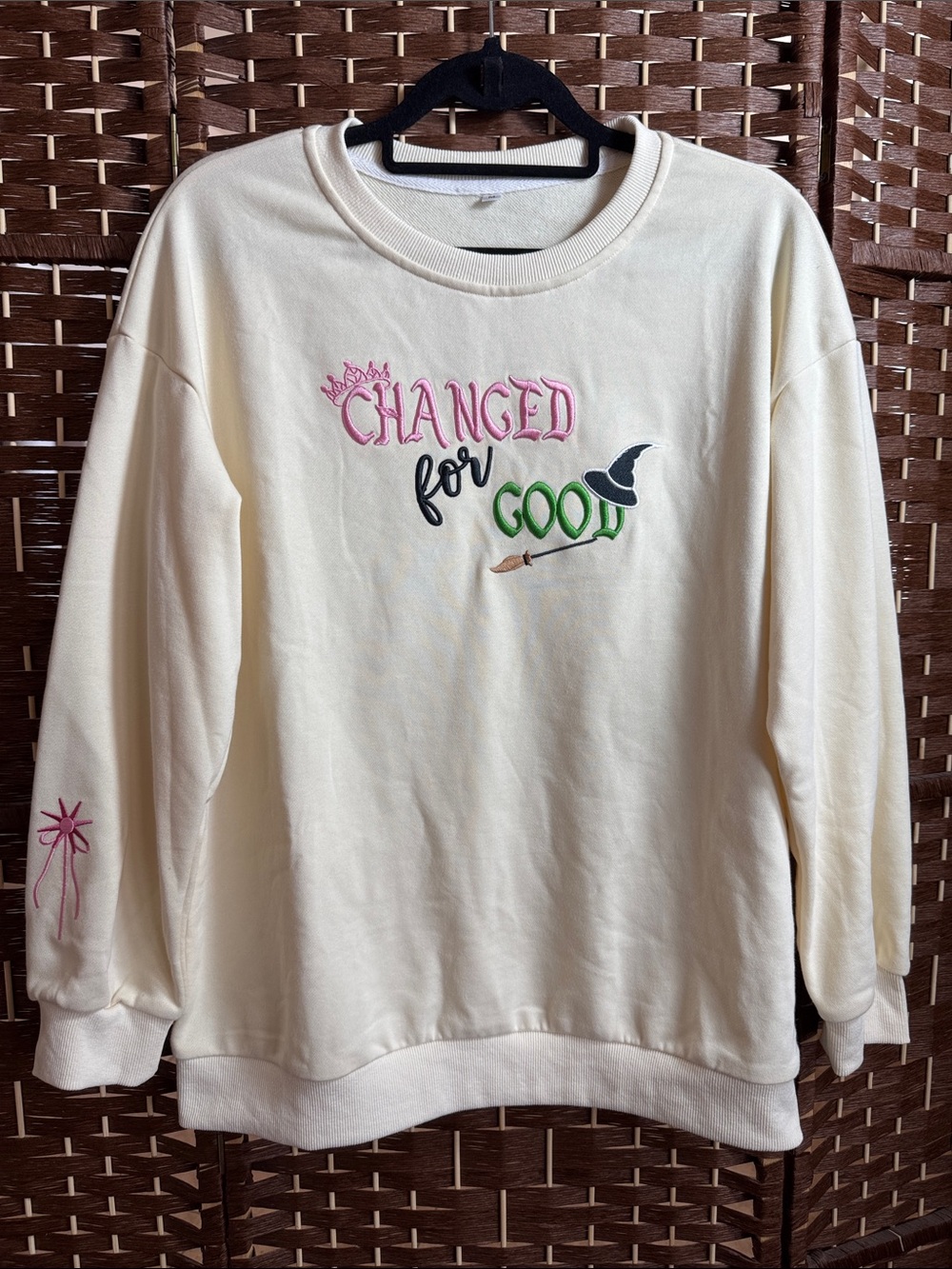 Cream "Changed for Good" Embroidered Sweatshirt Ladies Size Medium